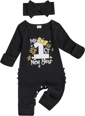My First New Years Baby Girl Outfit New Year Long Sleeve Romper Jumpsuit Newborn