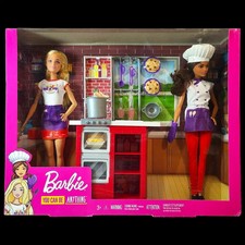 2019 Barbie You Can Be Anything 2 Dolls Chef  Waitress Kitchen Accessories NIB