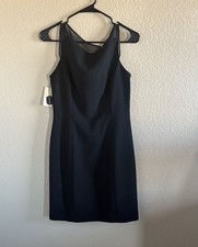 Tahari Women's Sleeveless Dress Black Sheer Collar, Medium size 8 NWT