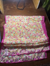 ACUTE Vintage Bright Pink Orange Multi Print Silk Rectangle Scarf