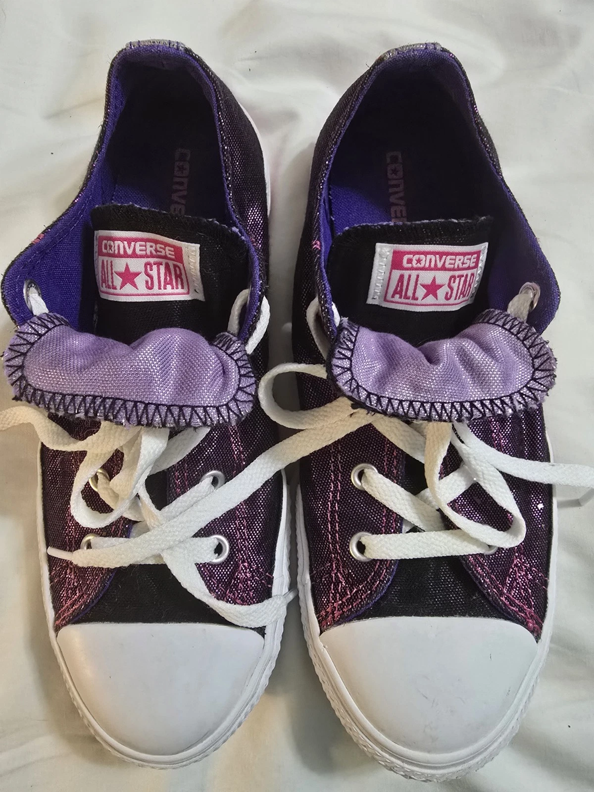 Sneakers Converse All Star Doppia Lingua Junior Ragazza Taglia 6 Viola Scintillante