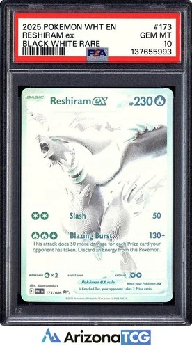 Pokemon 2025 Reshiram ex 173/086 Black White Rare White Flare GEM MINT PSA 10