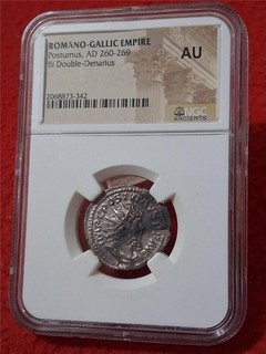 ROMANO GALLIC EMPIRE AD 260 269 Postumus BI DOUBLE DENARIUS NGC AU #MF 5359