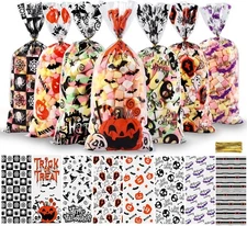 Vellibring 120 Pcs Halloween Cellophane Candy Bags，Halloween Trick or Treat Ba