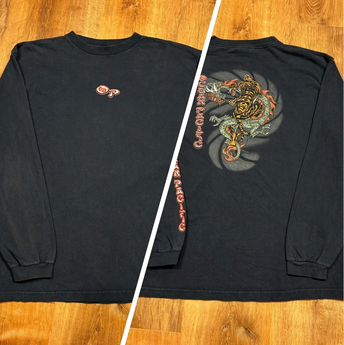 Vintage Ocean Pacific Shirt Mens L 90s Black Long Sleeve OP Surf