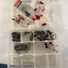 Assorted Lot Fishing Tackle FLW Box 7" x 5.5" x 1.75" Hooks Sinkers Jig Heads