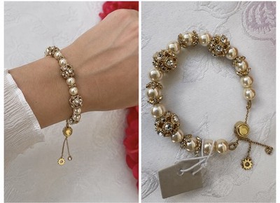 Marchesa Silver CZ Goldtone Pearl Charm Bracelet Dainty Feminine Classic NWT