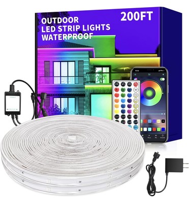 200ft Outdoor LED Strip Lights Waterproof IP68 RGB  Color Changing w/ App & Remo