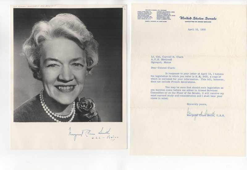 Signed photo + LETTER of Maine Senator Margaret Chase Smith DATED 1958 AUTOGRAPH