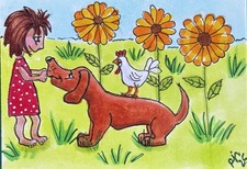 ACEO “Best Friends” Original Mini Painting By Artist PJR Little Patty Card Dog