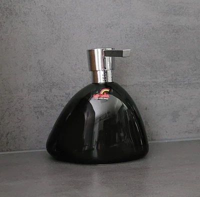 Distributeur De Savon Spirella Etna Noir Brillant En Grès Massif - Photo 1/4