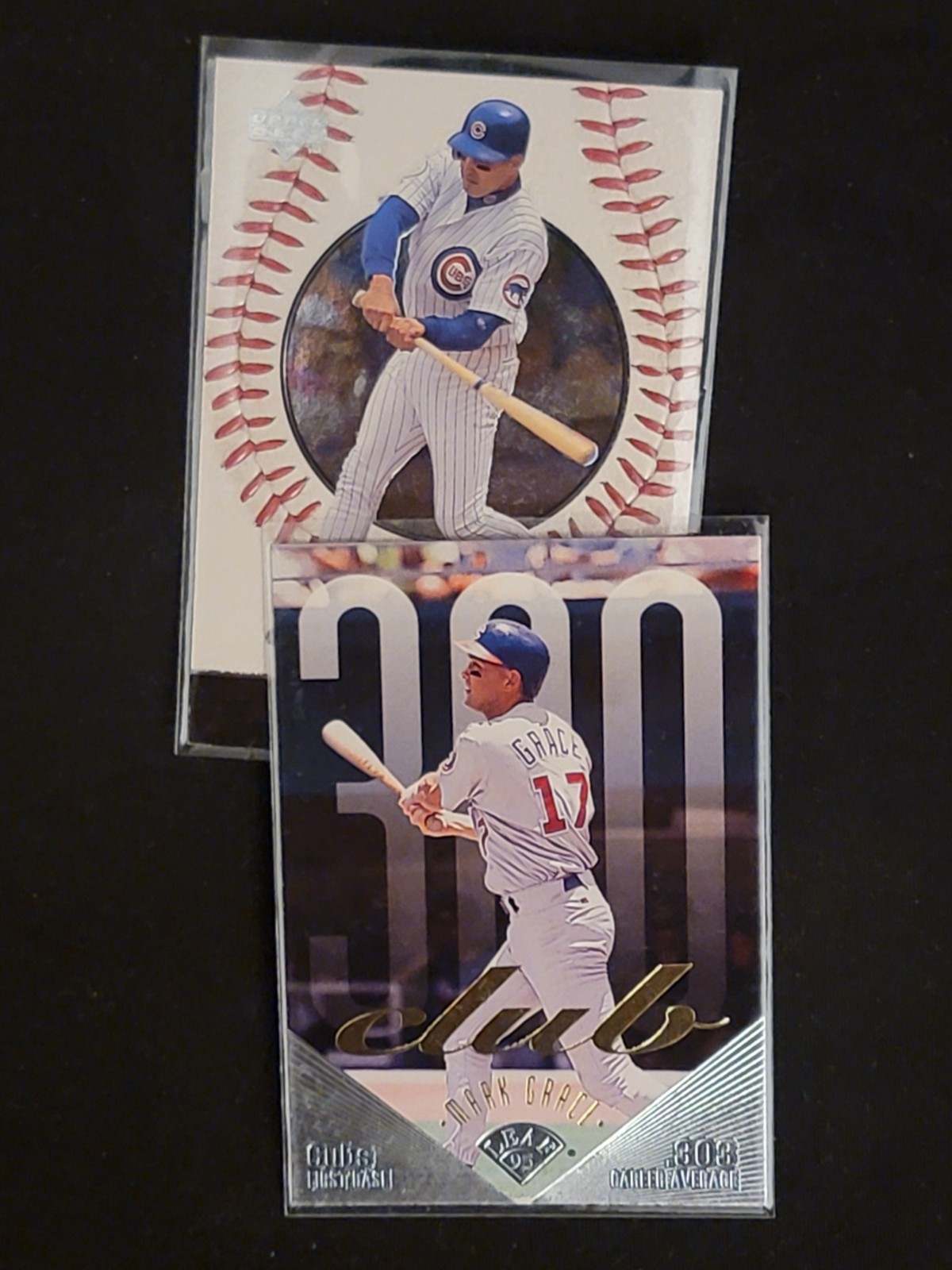MARK GRACE LOT (2) 1995 LEAF 300 CLUB #16 / 1999 UPPER DECK OVATION #7 CUBS