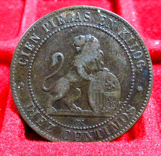 Spagna Moneta da 10 Centimos 1870 zecca OM rame NON COMUNE