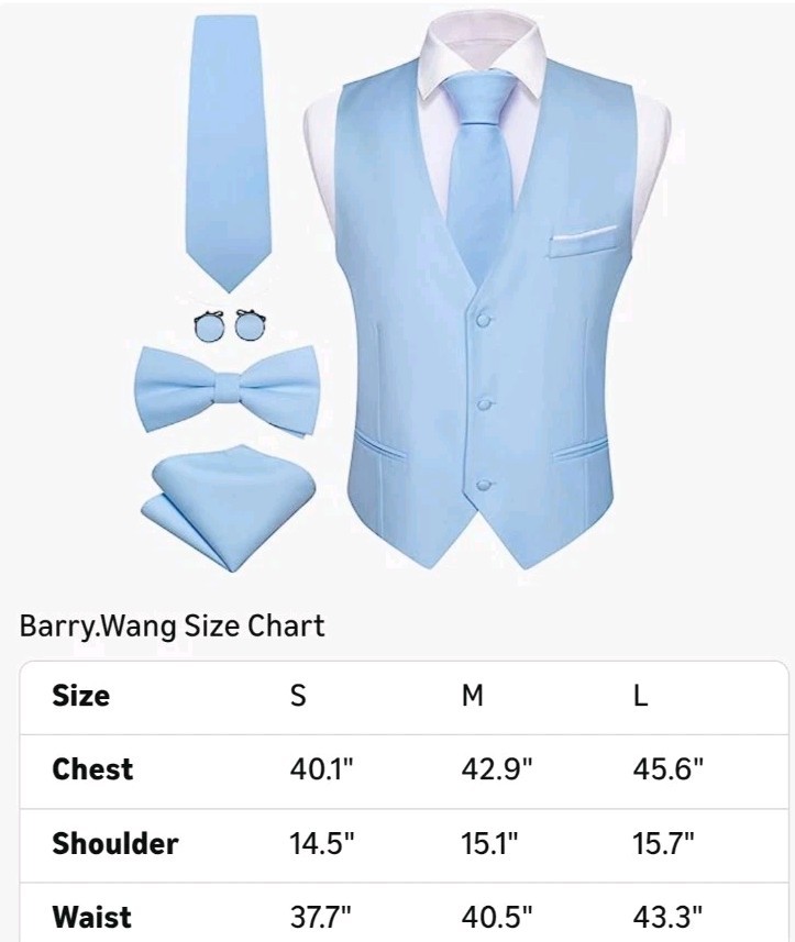 Barry Wang Mens Formal Suit Vest Slim Fit 4 Pc, Vest, Ties & Cufflinks Sz M