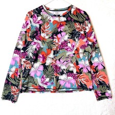 ROXY Floral Tropical Surf Beach LS Rash Guard UPF 50 Sun T Shirt Womens XXL