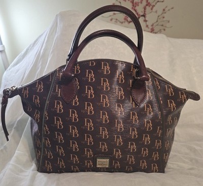 DOONEY & BOURKE Gretta Monogram  Satchel in brown coated cotton,  leather Trim