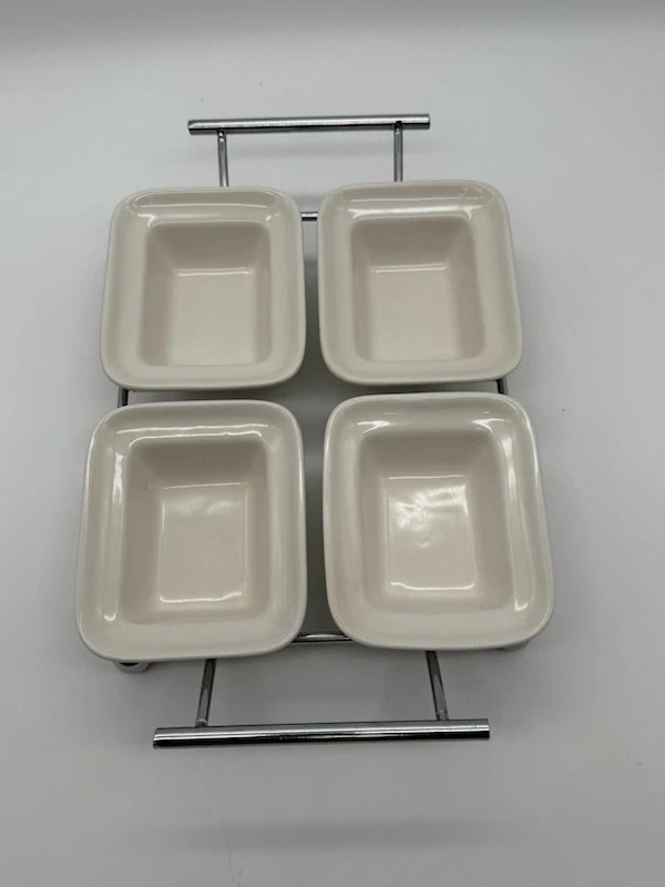 Godinger Silver Art Porcelain 4 Section Relish Servers with Metal Rack - Image 2 of 4
