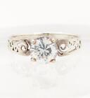 925 Sterling Silver Round Cubic Zirconia Cz Filigree Solitaire Engagement Ring 8