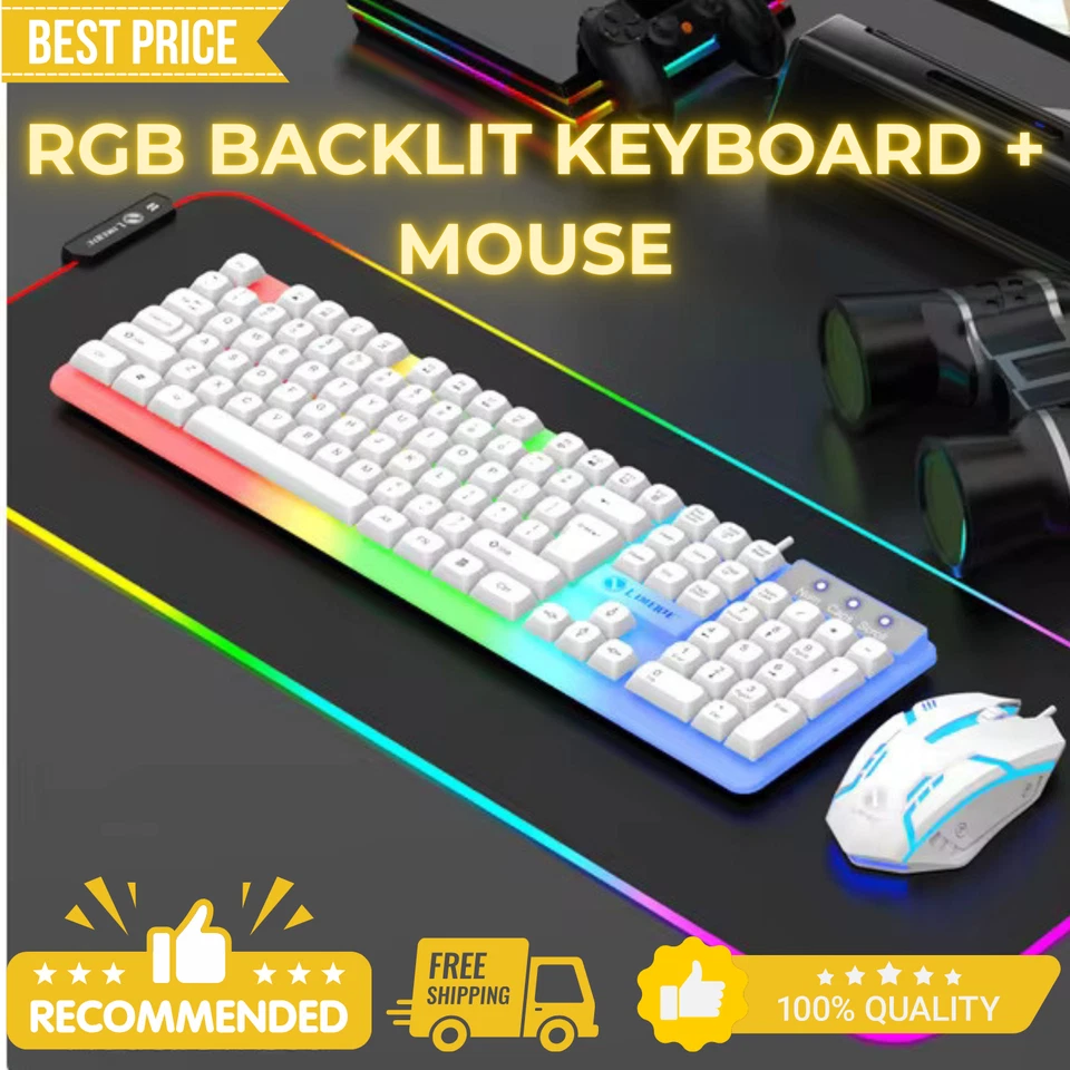 UK Gaming Keyboard Mouse and Set RGB LED Wired Set For PC Laptop Xbox One PS - Image 2 of 4