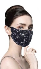Adjustable Black BLING FACE MASK AB Diamond Crystal Rhinestone
