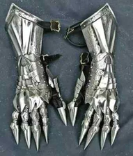 Medieval Knight Gauntlet Gloves Pair Brass Accents Crusader Armor Steel Gloves.
