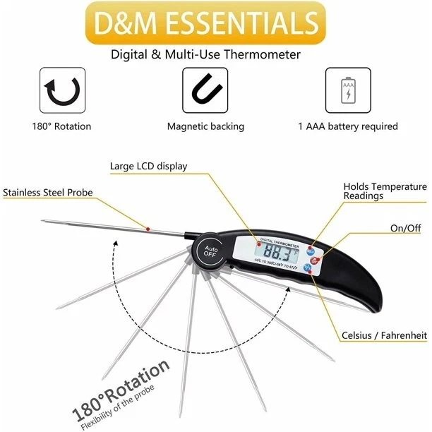 Meat Thermometer Probe Grill Instant Read Food , 2 Pcs , Black