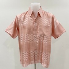 Men's Traditional Thai Silk         Mandarin Collar Shirt Short Sleeve Size L 00c