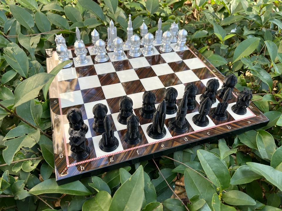 Space Race Chess Set w Handmade Chess Board - Cold War Chess -Rocket ...