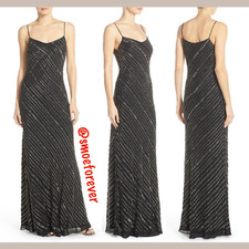 NWT $369 Adrianna Papell Bias Embellished Tank Gown in Black [SZ 4 ] #M369
