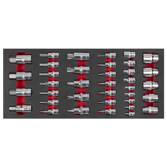 Sealey Tools TBT61 Socket Bit Set 1/4'' 3/8'' Torx Star Hex + Foam Tray FD25 - Image 2 of 4
