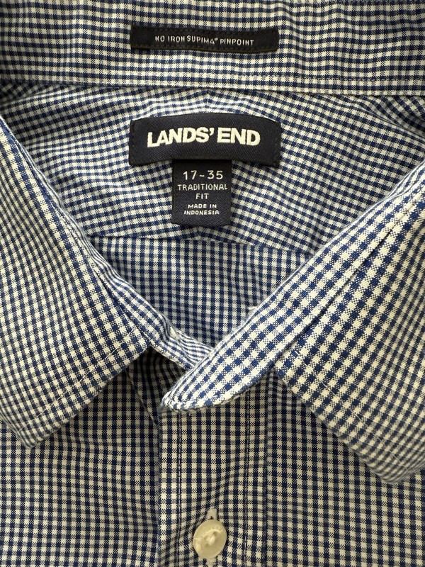Lands' End Men's long sleeve shirt 17 1/2-34/35 Regular - Blue Check
