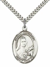 St. Therese of Lisieux Pendant St. 24" Stainless Steel Heavy Curb Chain