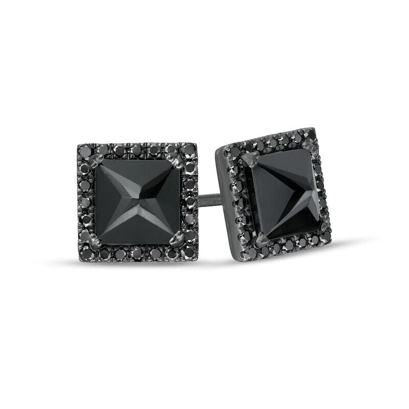 Vera Wang 1/4 CT Black Onyx & Spinel Mens Stud Earrings