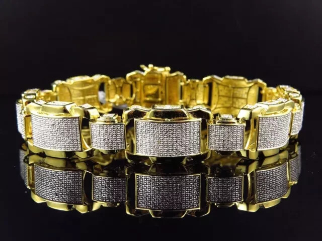 2 ctw Natural Moissanite 14K Yellow Gold PlatedStatement Link Men's Bracelet