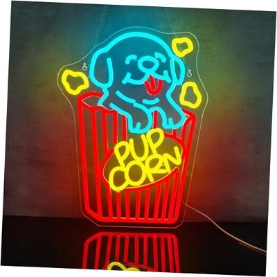 Puppy Popcorn Box Neon Sign, Cinema LED Neon Light for Wall Decor, Dog popcorn