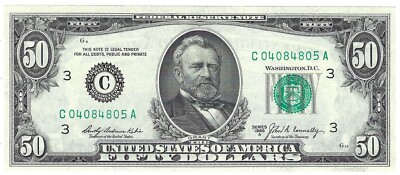 #ad 1969A Fifty Dollar Fancy Serial Number Note C04084805A Three pairs 0s 4s 8s $100.00