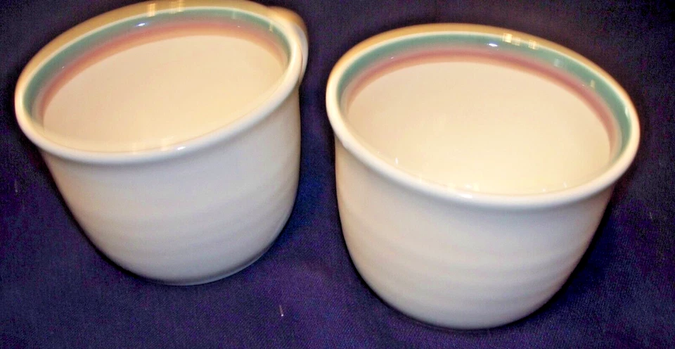 Pfaltzgraff Teal & Plum Bands Stoneware Lot 2 "Flat" Cups USA Made (no saucers) - Image 3 of 4