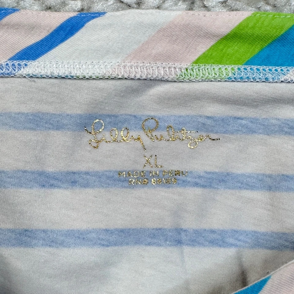 Top Lilly Pulitzer Aleah Paradise Azul Multi Rayas Cuello Barco Mujer XL DEFECTUOSO Foto 3 de 4