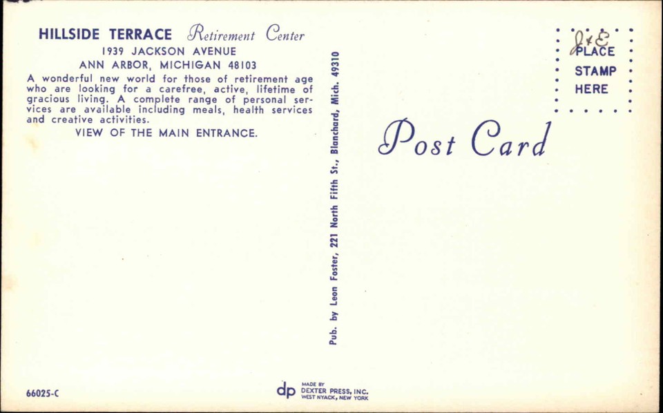 Ann Arbor Michigan MI Hillside Terrace Retirement Home c1950s60s