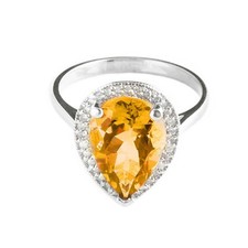 14K. SOLID GOLD RING WITH NATURAL DIAMONDS & CITRINE (White Gold)