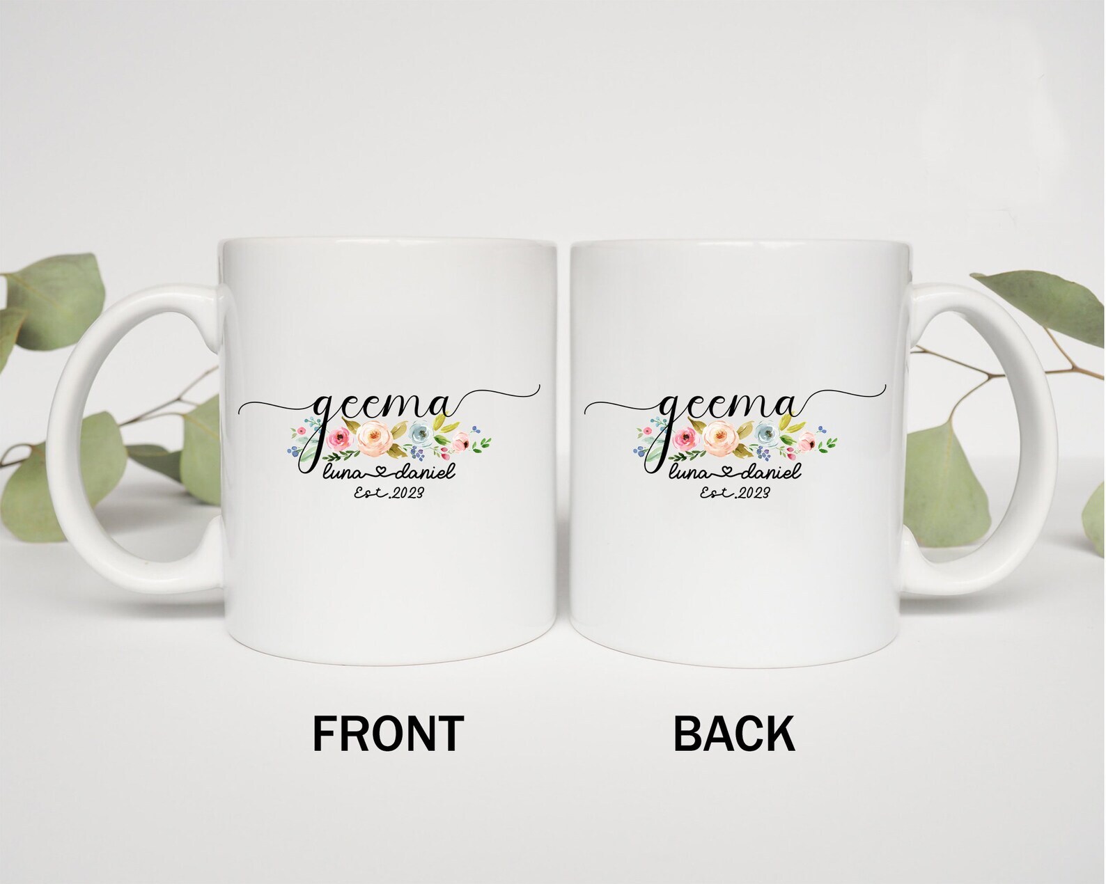 Custom Geema Est 2023 Mug Geema Floral With Kids Name Promoted To Geema Retro Co