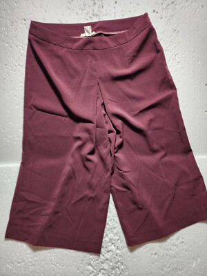 BCNU Pants Womens Large Burgundy Capri Cropped Button Pockets Side Zip