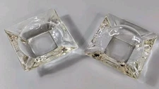 Pair Matching Vintage Clear Glass Ashtray MCM 1960's 5.75"x5. 75" H1. 5" Descrip
