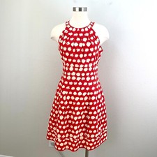 Eliza J Womens 6 Polka Dot Red Halter Dress Sleeveless Fit & Flare Pockets