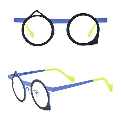 Irregular Metal Eyeglass Frames Mixed-color Round Spectacles Unisex Clear Lens - Picture 26 of 27