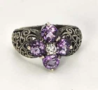 Vintage Amethyst white topaz Art Deco style filigree sterling silver ring 6.5