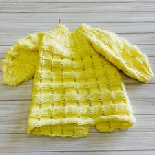 VINTAGE BABY GIRL CROCHET KNIT HANDMADE YELLOW DRESS 12 Months