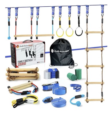 Warrior Obstacle Course for Kids, 56ft Slackline Kit with 8 Ninja Accessories(B)