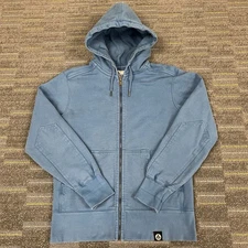 American Giant Full Zip Hoodie Large Heavyweight Made In USA Logo Lt Blue Faded