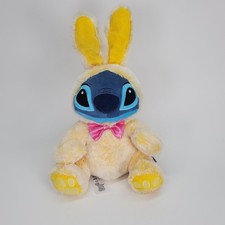 Disney Store 2021 Stitch Easter Bunny Plush Yellow Costume Pink Bow 15 Inch NWT
